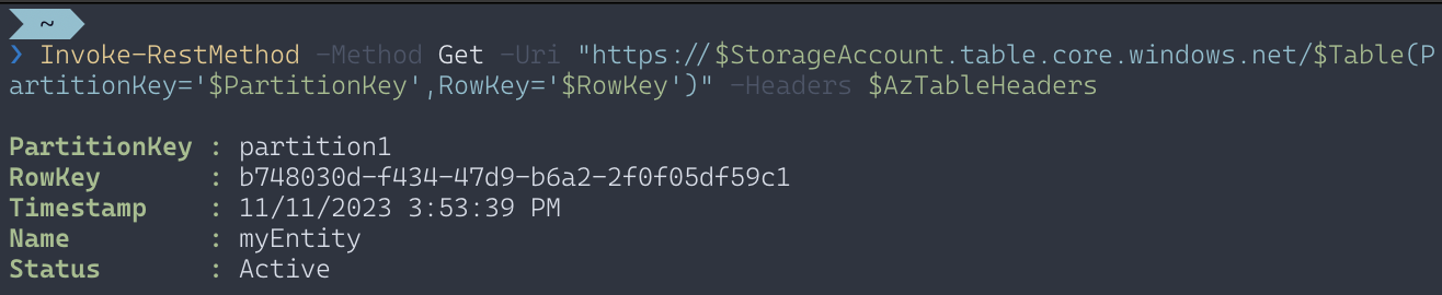 PowerShell Get Entity response /posts/az-storage-tables-rest-powershell/images/ps-response-get.png