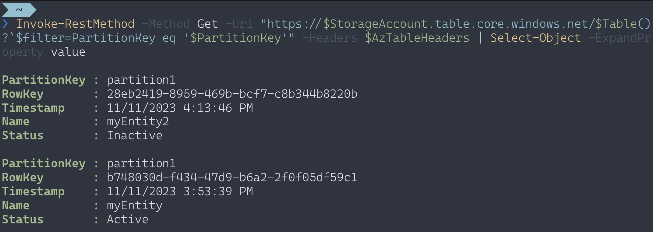 PowerShell Query Entities response /posts/az-storage-tables-rest-powershell/images/ps-response-query.png
