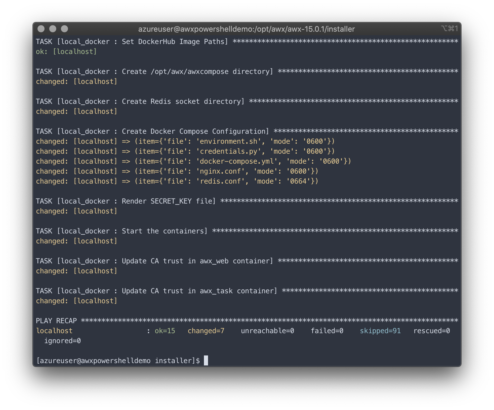 AWX installer output /posts/powershell-awx/images/install-yml-output.png